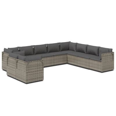 vidaXL Set de muebles de jardín 10 pzas y cojines ratán sintético gris