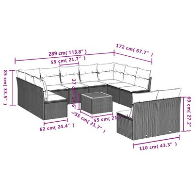 vidaXL Set de sofás de jardín 12 pzas con cojines ratán sintético gris