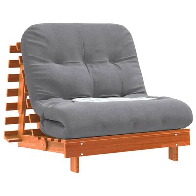 vidaXL Futón sofá cama con colchón madera maciza marrón 80x206x11 cm