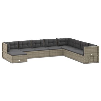 vidaXL Set de muebles de jardín 9 pzas y cojines ratán sintético gris