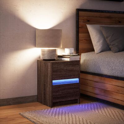 vidaXL Mesita de noche con luces LED madera de ingeniería roble marrón