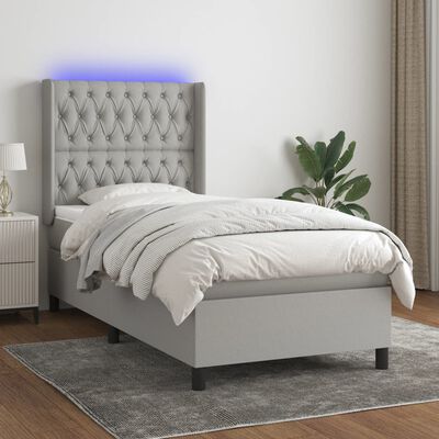 vidaXL Cama box spring colchón y luces LED tela gris claro 100x200 cm