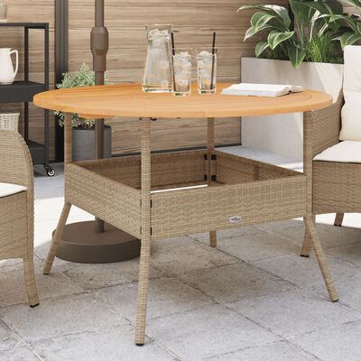 vidaXL Mesa de jardín superficie de madera ratán PE beige Ø110x71 cm