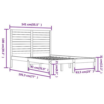 vidaXL Estructura de cama doble madera maciza negra 135x190 cm