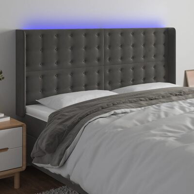 vidaXL Cabecero con LED de terciopelo gris oscuro 163x16x118/128 cm