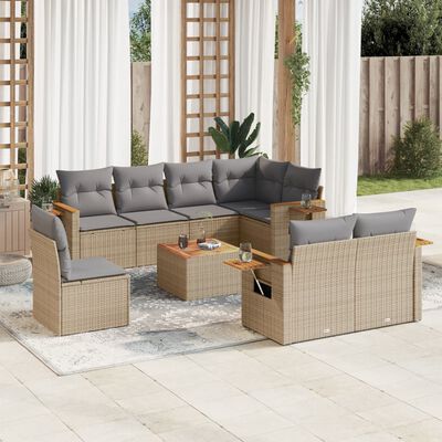 vidaXL Set de sofás de jardín 9 pzas con cojines ratán sintético beige