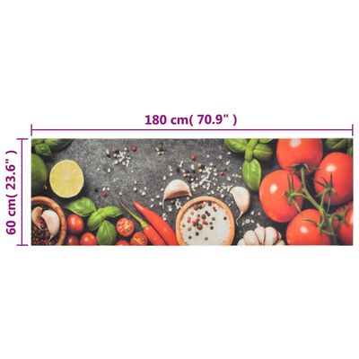 vidaXL Alfombra de cocina lavable terciopelo dibujo verduras 60x180 cm