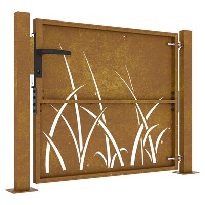 vidaXL Puerta de jardín acero corten diseño hierba 105x105 cm