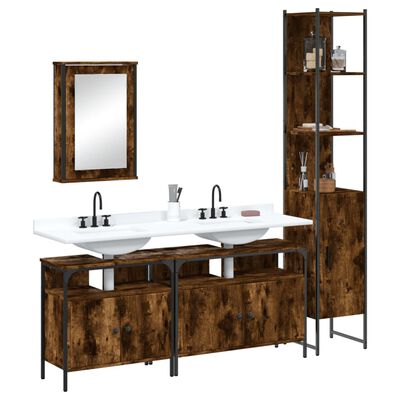 vidaXL Set de muebles baño 4 pzas madera contrachapada roble ahumado