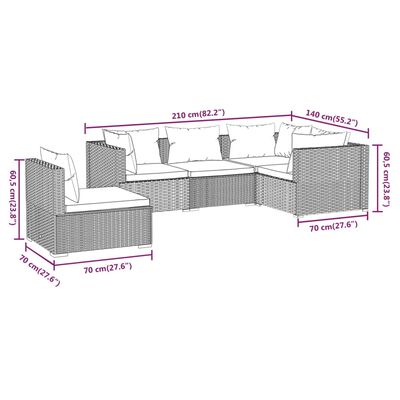 vidaXL Set muebles de jardín 5 piezas y cojines ratán sintético marrón