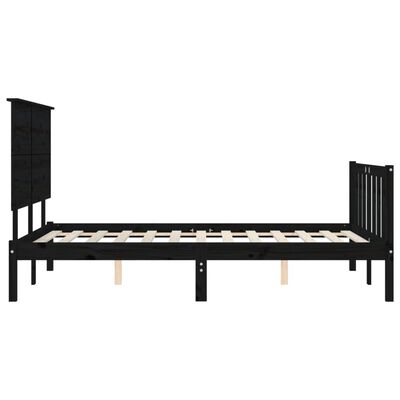 vidaXL Estructura cama de matrimonio con cabecero madera maciza negro