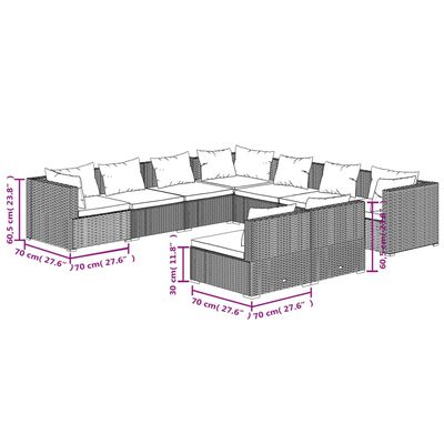 vidaXL Set de muebles de jardín 9 pzas y cojines ratán sintético gris