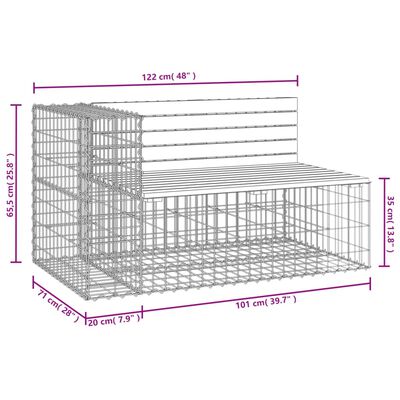 vidaXL Banco jardín diseño gavión madera pino impregnada 122x71x65,5cm