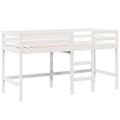 vidaXL Cama alta escalera y techo madera maciza pino blanca 80x200 cm