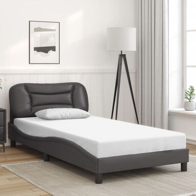 vidaXL Estructura cama con luces LED cuero sintético gris 100x200 cm