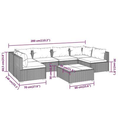 vidaXL Set de sofás de jardín 7 piezas y cojines ratán sintético gris