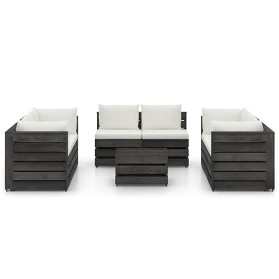 vidaXL Muebles de jardín 9 piezas con cojines madera impregnada gris