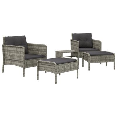 vidaXL Set de muebles de jardín 5 pzas y cojines ratán sintético gris