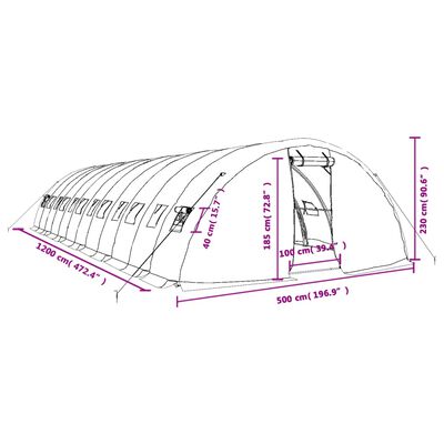 vidaXL Invernadero con estructura de acero verde 60 m² 12x5x2,3 m