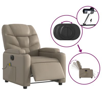 vidaXL Sillón reclinable de masaje eléctrico cuero sintético capuchino