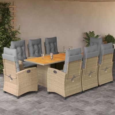 vidaXL Set comedor de jardín 9 pzas con cojines ratán sintético beige