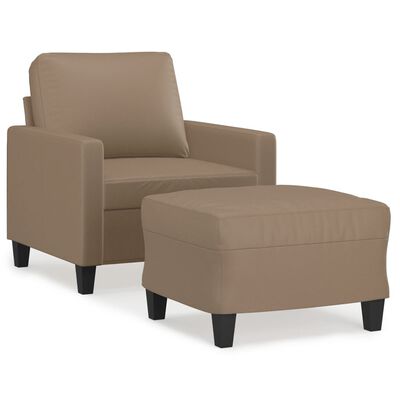 vidaXL Sillón con taburete cuero sintético color capuchino 60 cm