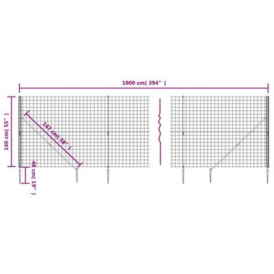 vidaXL Cerca de alambre con pinchos de anclaje gris antracita 1,4x10 m