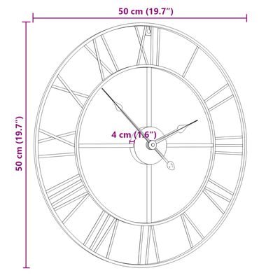 vidaXL Reloj de pared de hierro negro Ø50 cm