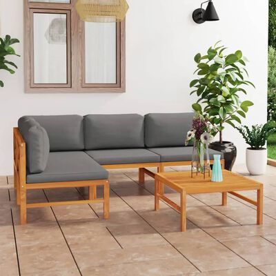 vidaXL Set de muebles de jardín 5 pzas madera de teca y cojines gris