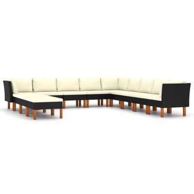 vidaXL Set de muebles de jardín 12 pzas y cojines ratán sintético negro