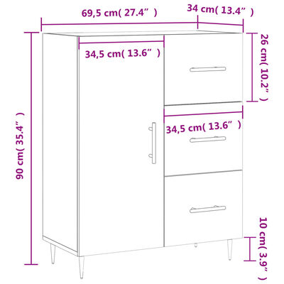 vidaXL Aparador de madera de ingeniería roble ahumado 69,5x34x90 cm