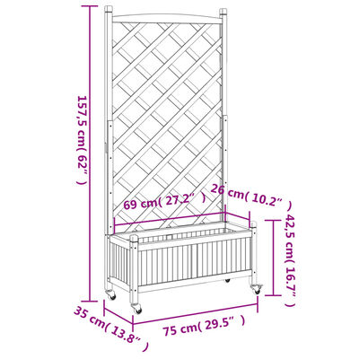 vidaXL Jardinera con enrejado y ruedas madera maciza de abeto gris