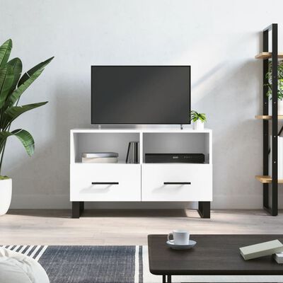 vidaXL Mueble de TV madera contrachapada blanco brillo 80x36x50 cm