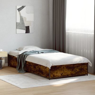 vidaXL Estructura cama madera ingeniería metal roble humo 75x190 cm