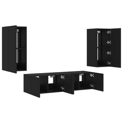 vidaXL Muebles de TV de pared con LED 4 pzas madera ingeniería negro