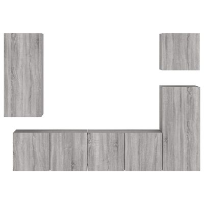 vidaXL Muebles de TV de pared 5 pzas madera de ingeniería gris Sonoma