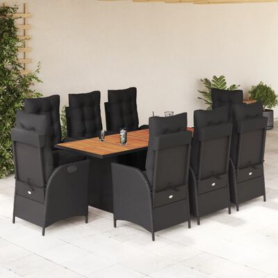 vidaXL Set de comedor de jardín 9 pzas y cojines ratán sintético negro