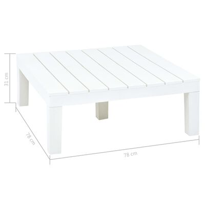 vidaXL Mesa de jardín de plástico blanco 78x78x31 cm