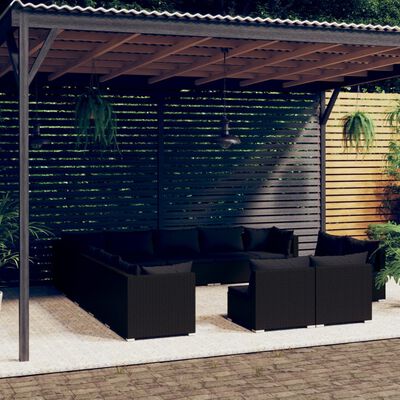 vidaXL Set de muebles de jardín 13 pzas cojines ratán sintético negro