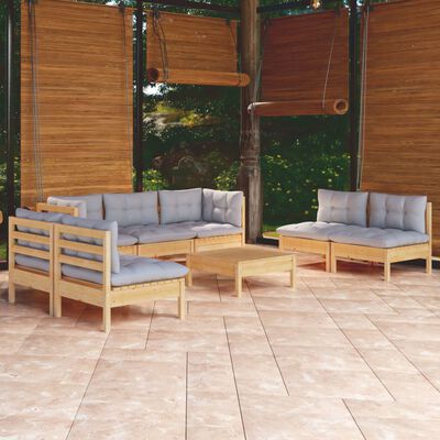 vidaXL Juego de muebles de jardín 8 pzas y cojines madera maciza pino