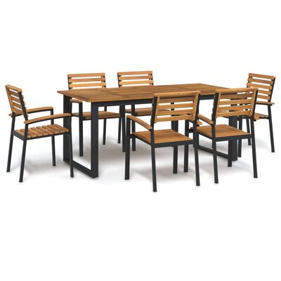 vidaXL Juego de comedor de jardín 7 pzas madera maciza acacia y metal