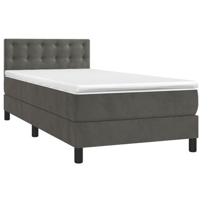 vidaXL Cama box spring colchón y LED terciopelo gris oscuro 90x190 cm