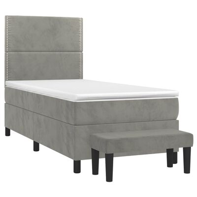 vidaXL Cama box spring con colchón terciopelo gris claro 90x190 cm