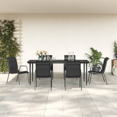 vidaXL Juego de comedor para jardín 7 piezas acero y textilene negro