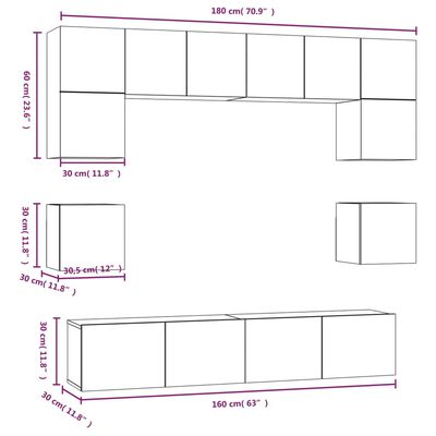 vidaXL Set de muebles de TV 8 pzas madera contrachapada gris hormigón