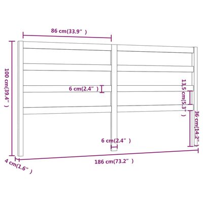 vidaXL Cabecero de cama madera maciza de pino marrón miel 186x4x100 cm