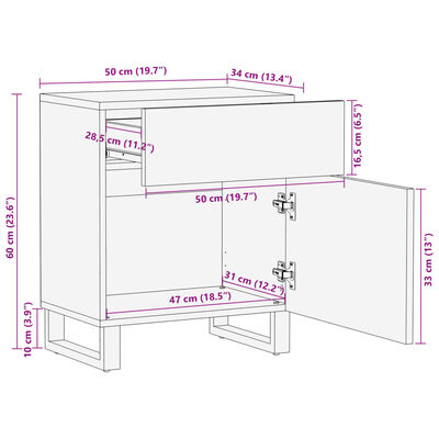 vidaXL Mesita de noche madera maciza de acacia 50x34x60 cm