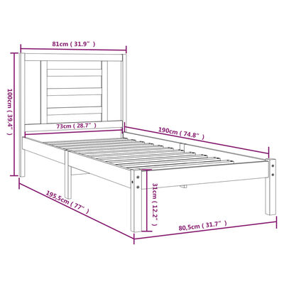 vidaXL Estructura de cama madera maciza individual blanco 75x190 cm