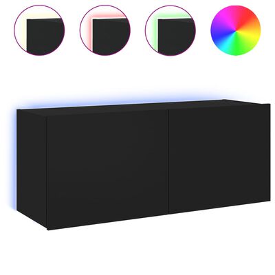 vidaXL Mueble de TV de pared con luces LED negro 100x35x41 cm