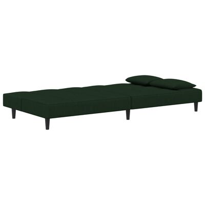 vidaXL Sofá cama de 2 plazas con dos almohadas terciopelo verde oscuro